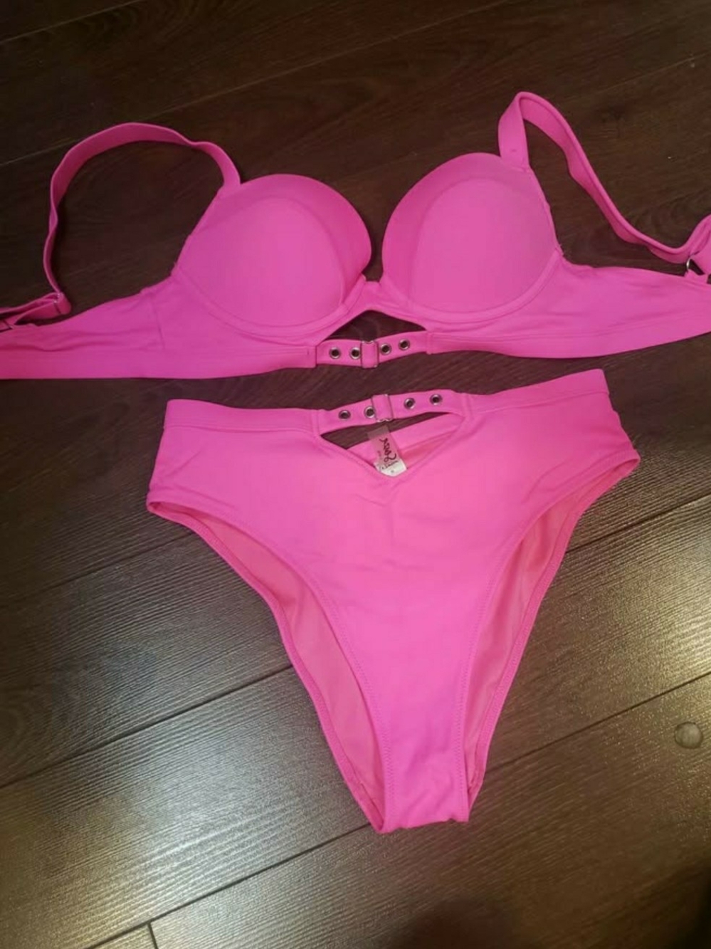 La SENZA Bright Pink Two-Piece Bikini Set with Buckle Accents